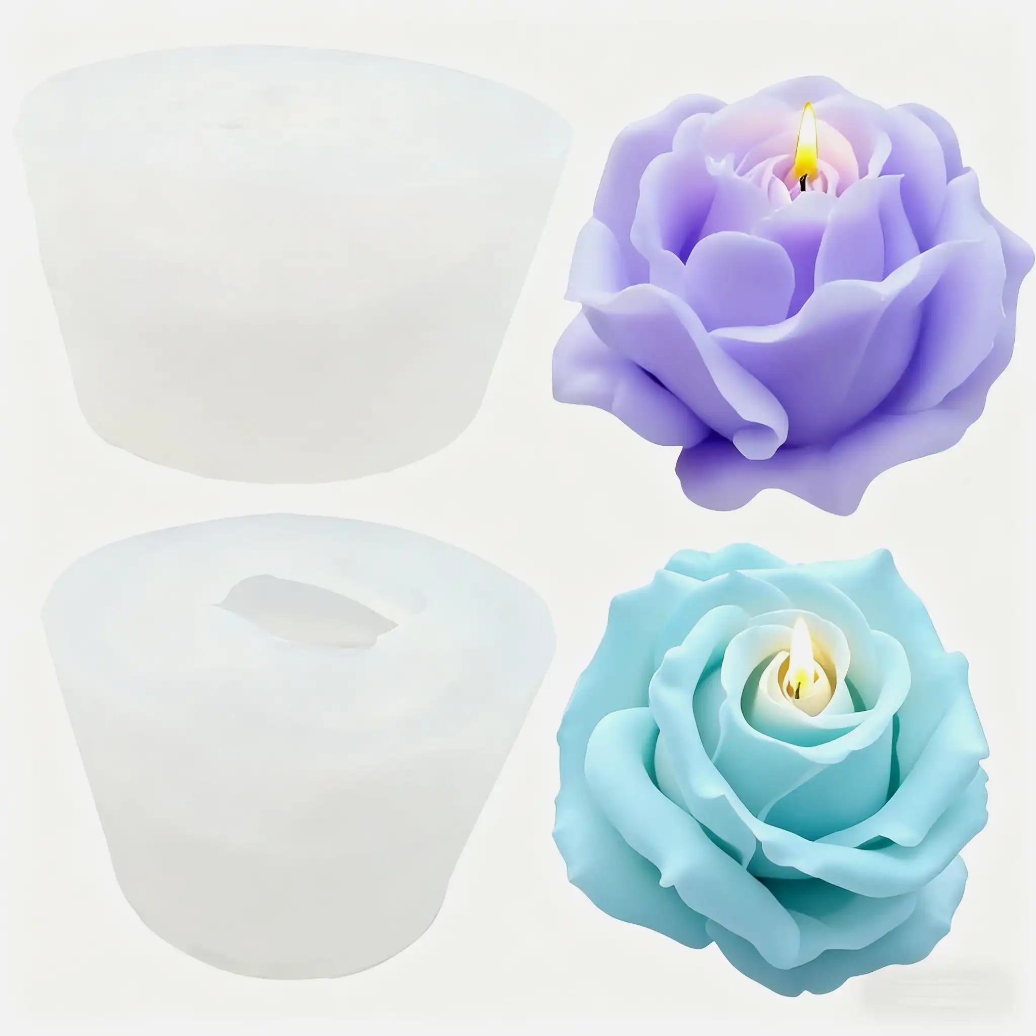 Soap Making In Home - 2-Piece Romantic 3D Rose Silicone Candle